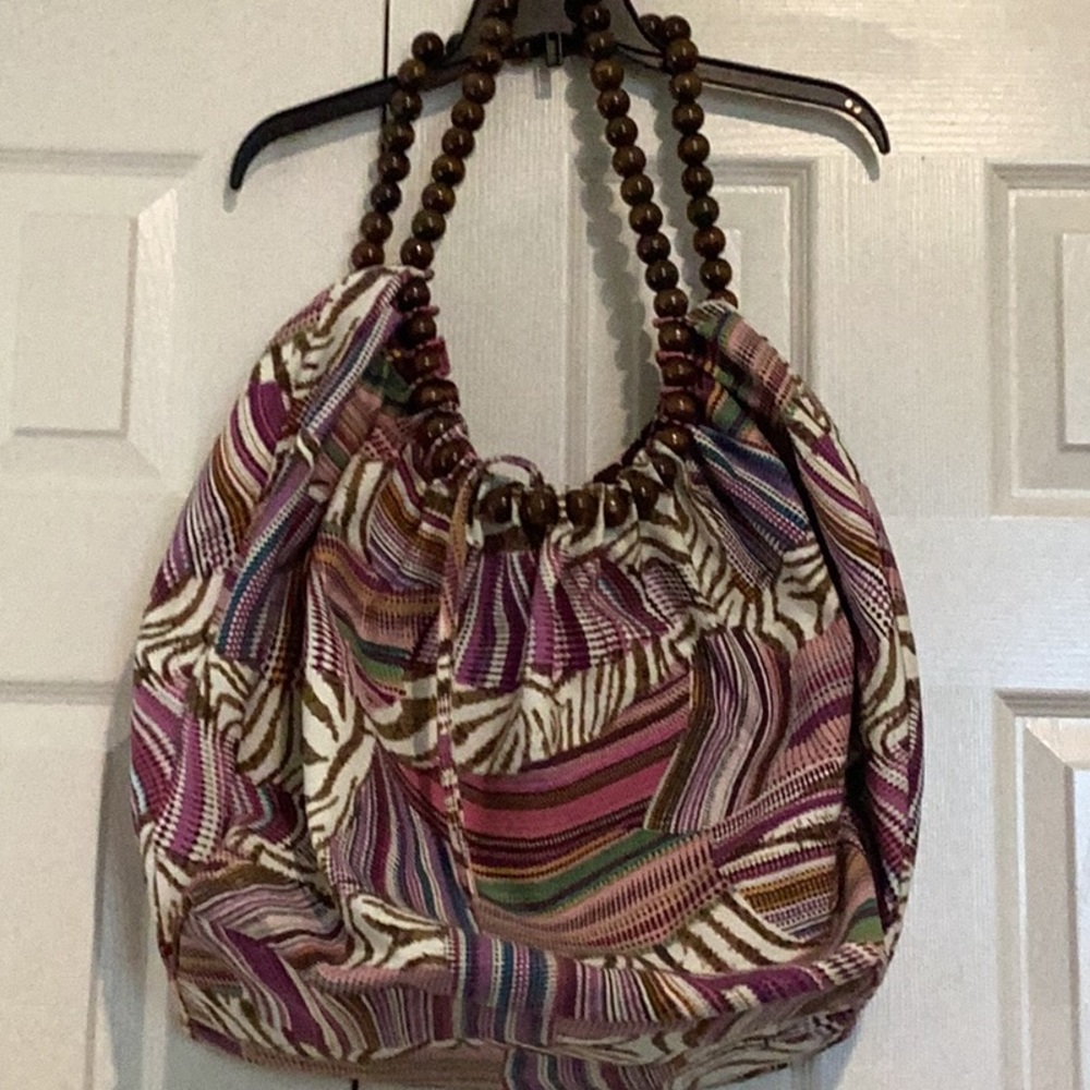 Bohemian cloth purse with wood bead handles
